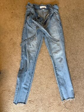 Ashley Mason Faded Blue Ruffled Waist Tie Jeans